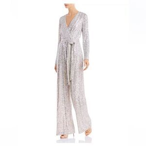 Eliza J NWT Sequined Faux-Wrap Jumpsuit size 6